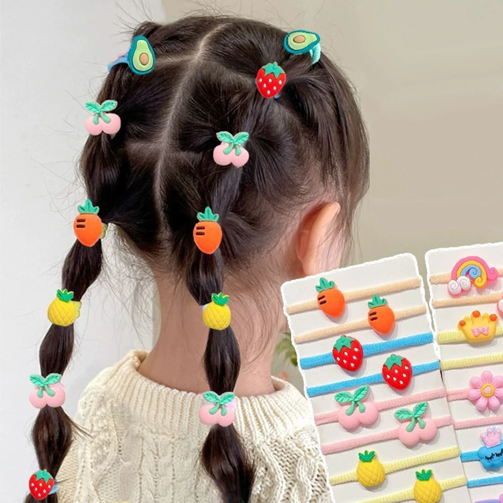 10/30/50pcs Baby Girls Cartoon Rainbow Bow Flower Fruit Cute Hair Rope Hair Ties Does Not Hurt Hair Elastic Hair Bands Scrunchie