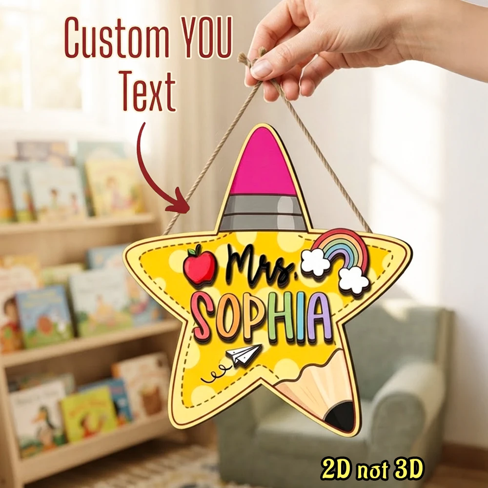 Personalized Custom Star Pencil Classroom Decor Door Sign,Custom Text,Hanging Name Plaque,for Back to School Teacher Gifts