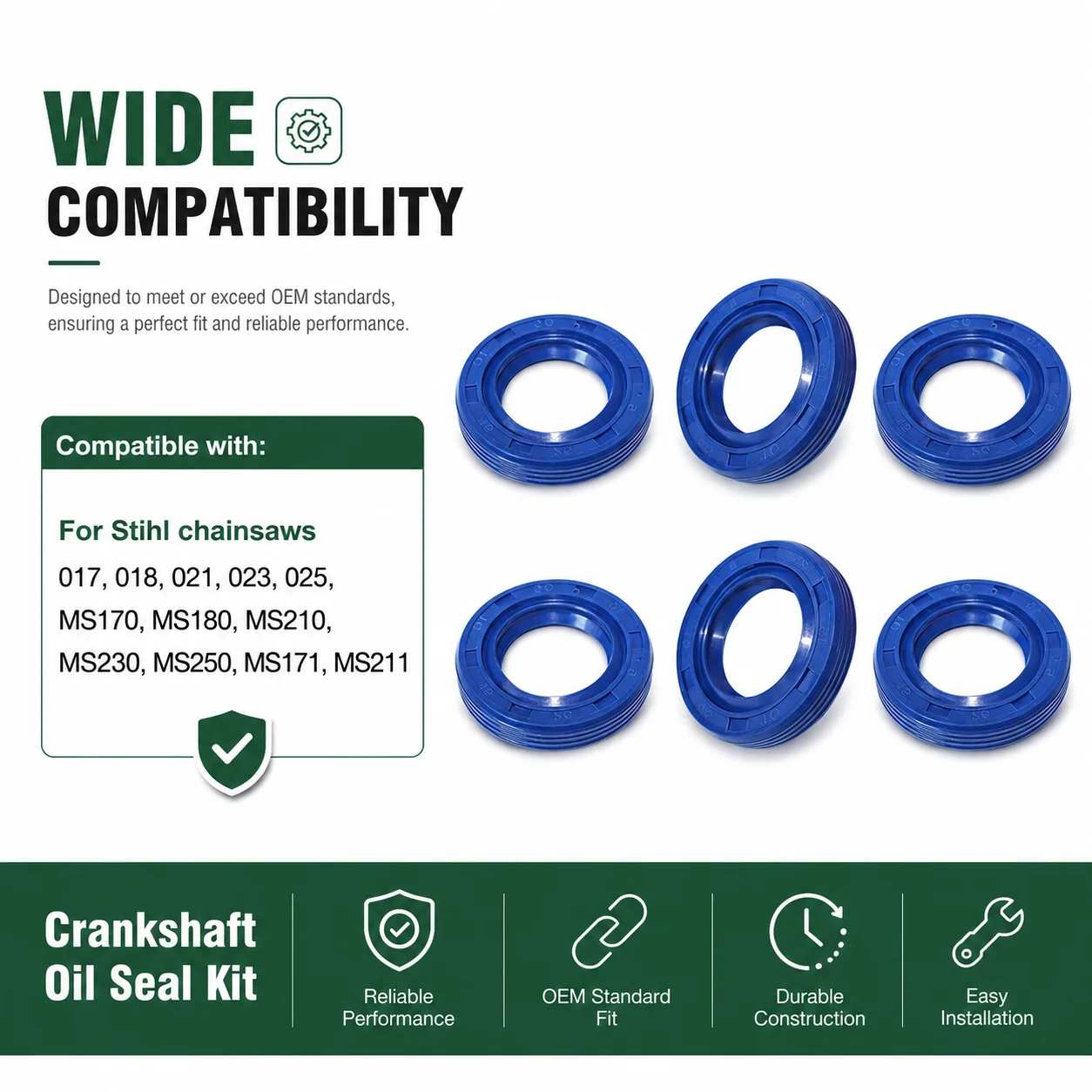 Crankshaft Oil Seal Kit 6 Pcs For Stihl 017 018 021 023 025 MS170 MS180 MS210 MS230 MS250 MS171 MS211 OEM 96380031581 Saw Parts