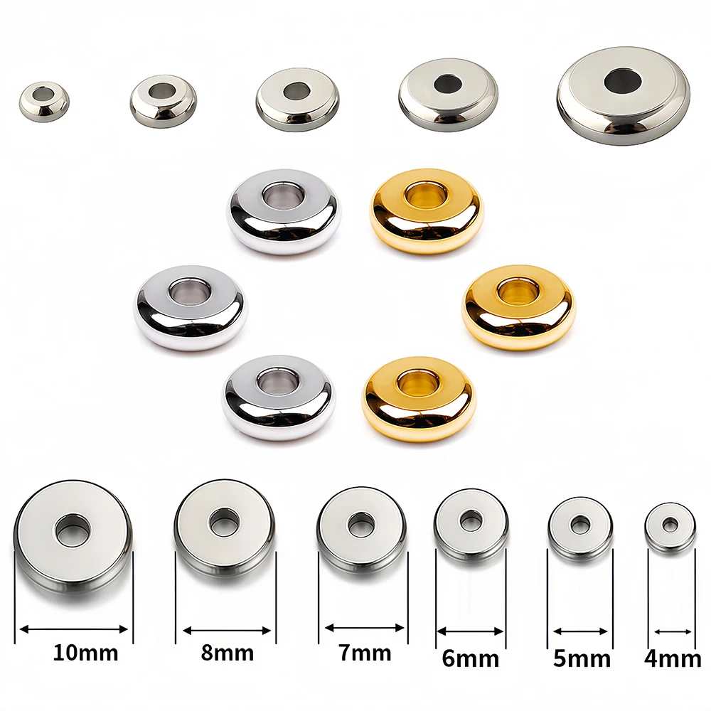 20 Stück 3-10mm Edelstahl-Charm-Abstandsperlen, flache runde Perlen mit Loch für DIY-Schmuckherstellung, Armbandzubehör und Zubehör. – Detail 1