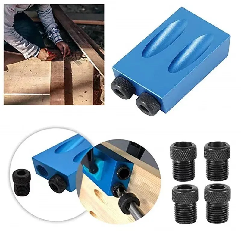 Aluminum Alloy Angled Drill Guide, 15 Degree Oblique Drilling Positioner with Limit Ring, Carpentry Dowel Jig for Wood Joints