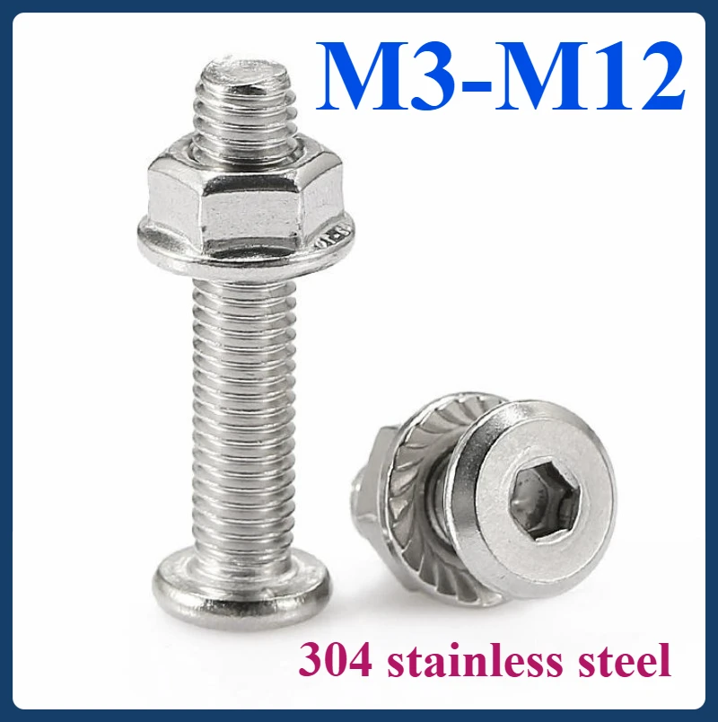 

304 stainless steel inverted flat head hexagon screw plus flange screw cap beveled bolt nut set M3-M12
