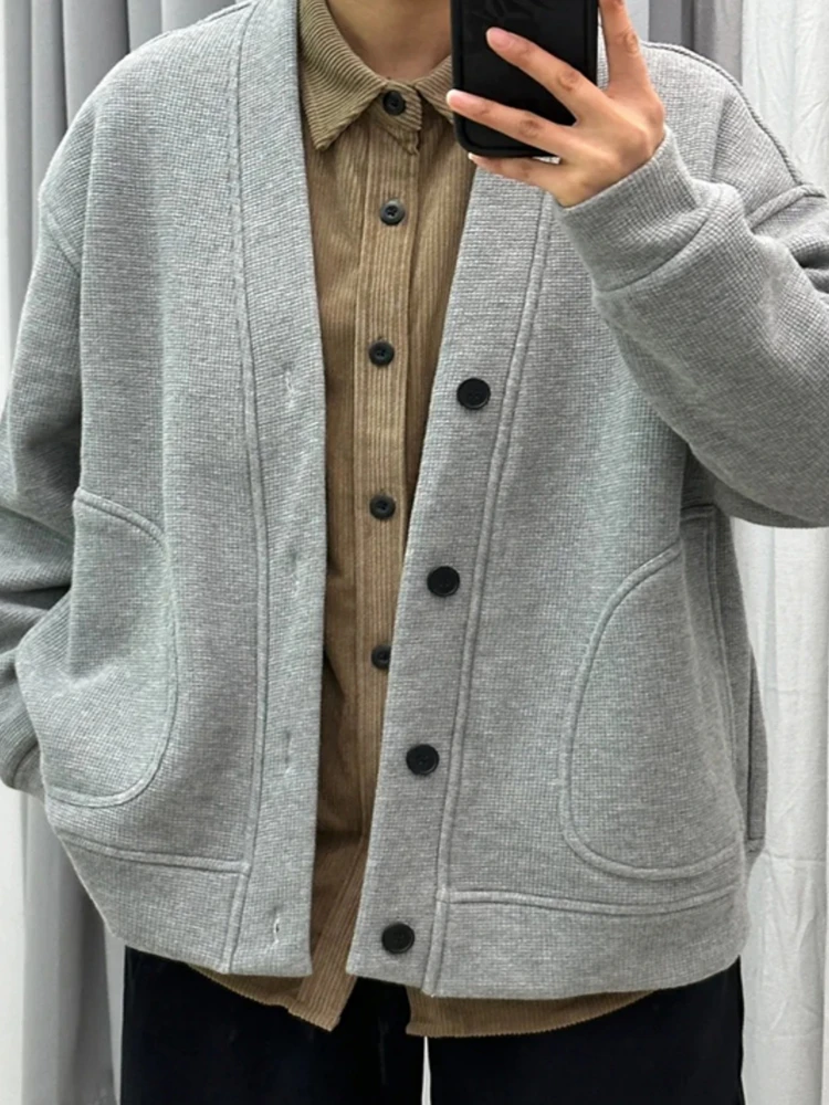 

Loose Fit V-Ne Sweatirt Cardigan Men's Casual Sle Autumn Outerwear Comfortable Long Sve Micro Stretch Color