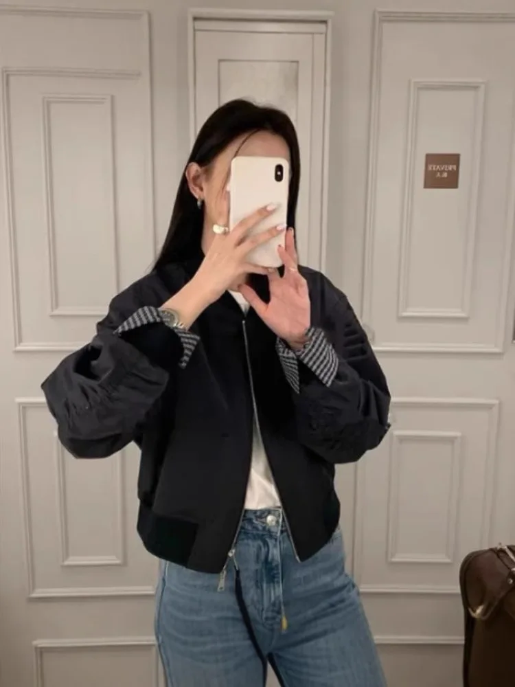 

Куртки-бомберы Женская куртка-пилот Осенняя эстетика Шифон с оборками и рюшами Романтический девичий японский стиль Лук Минималистичный Повседневный