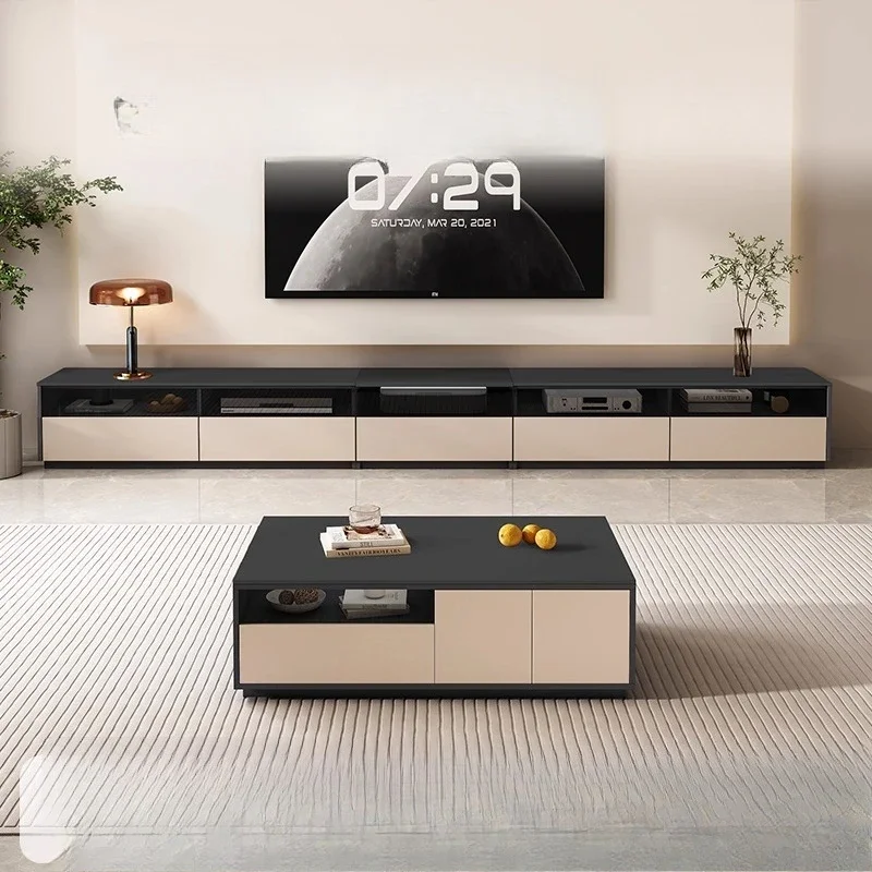 Solid wood laser TV cabinet, floor-to-ceiling coffee table combination, modern simple telescopic TV cabinet in the living room