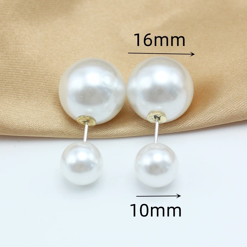 Double 16mm Big Imitation Pearl Stud Earrings Women White Round Ball Brincos Wedding Jewelry Birthday Friend Christmas Gift