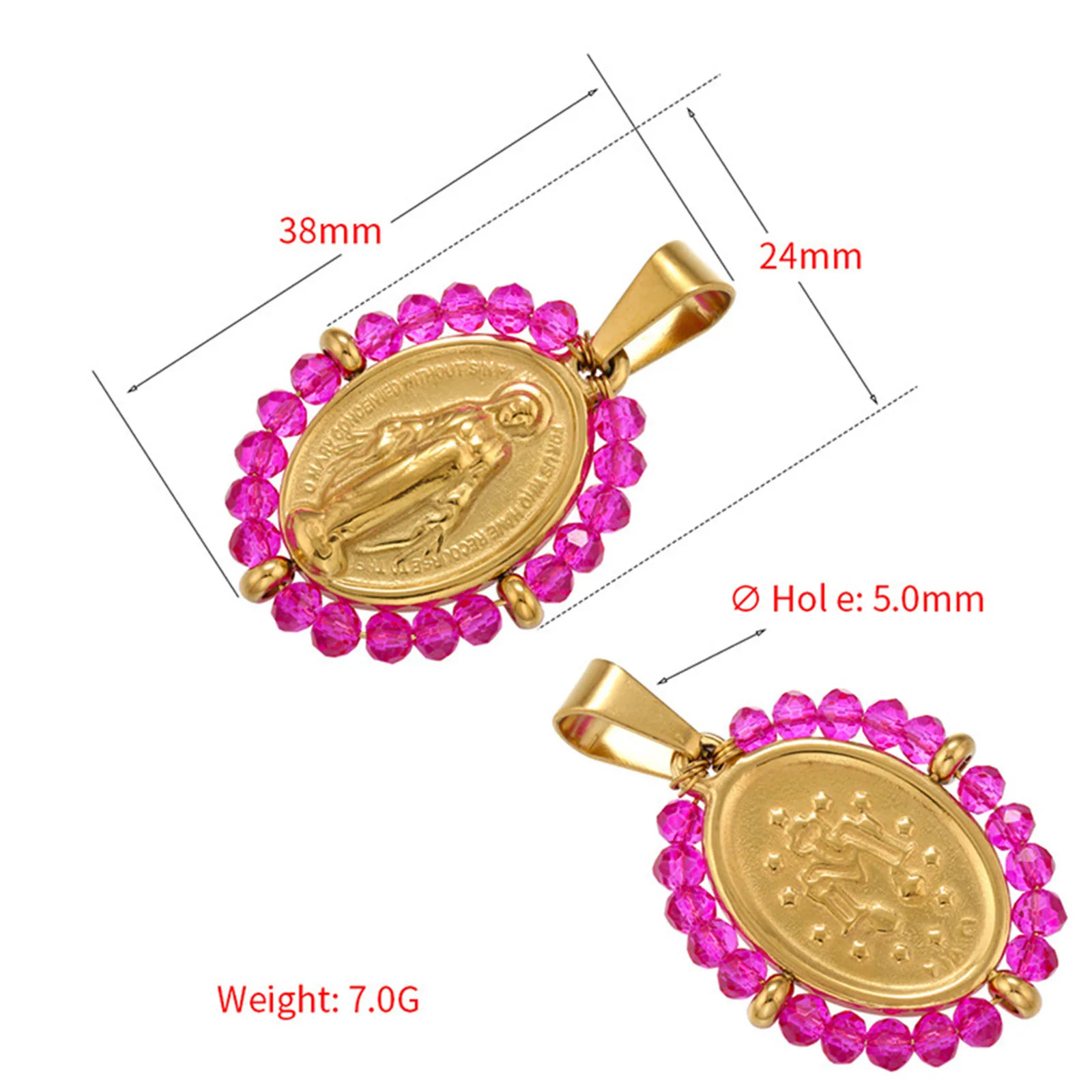 Stainless Steel Oval Religious Virgin Mary Pendants Colorful Glass Beads Charms For Necklace Diy Jewelry Making Supplies 38x24mm