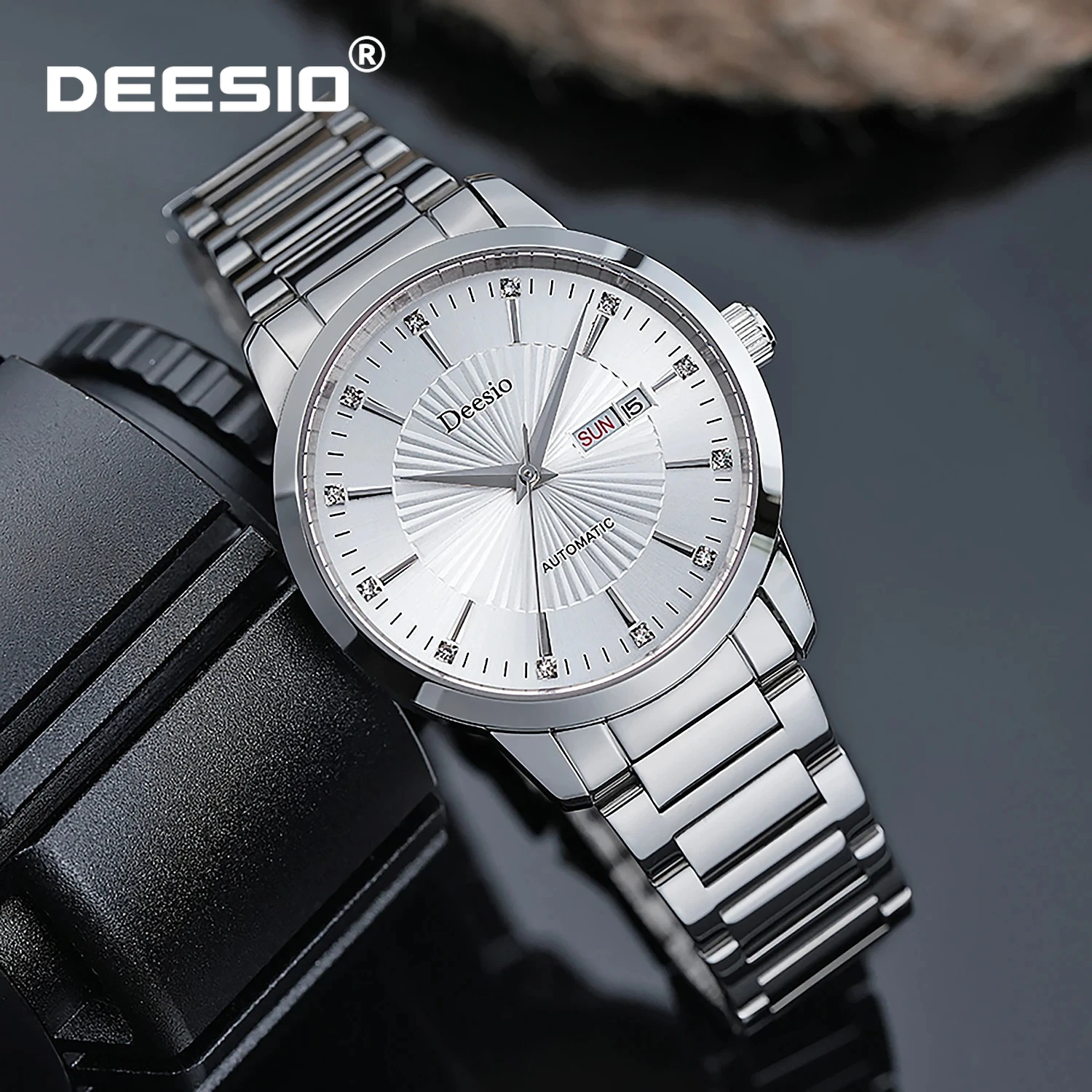 

Deesio Luxury Men's Mechanical Watch Dual Movement Automatic Self-Wind Water Resistant Stainless Steel Sapphire Crystal Gift