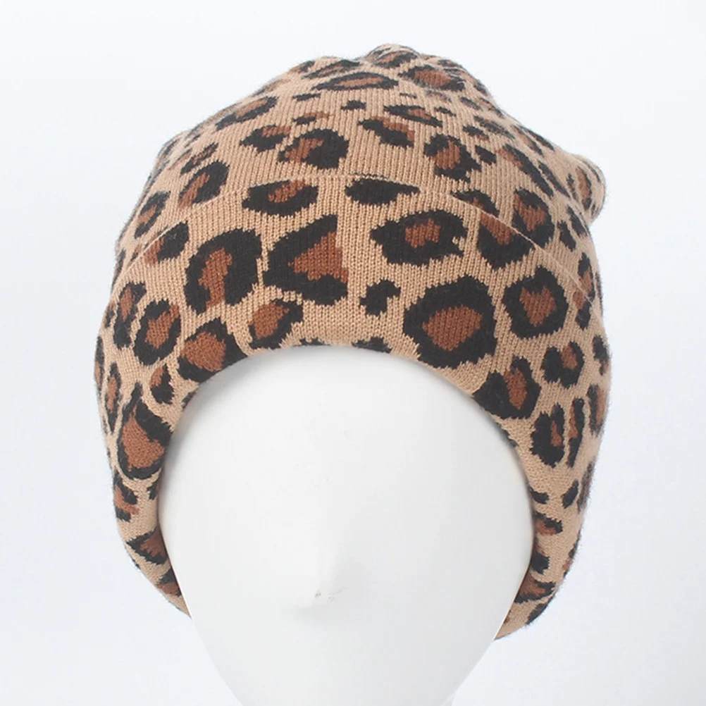 Pink Leopard Knit Hat Women's Hats & Caps Beanie Casual All-match and Miss