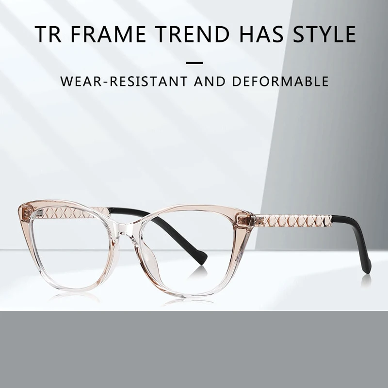CLLOIO Lady Fashion Cat Eye Lattice Eyewear Myopia Hyperopia Prescription Glasses Women Anti Blue Light Reading Computer Glasses