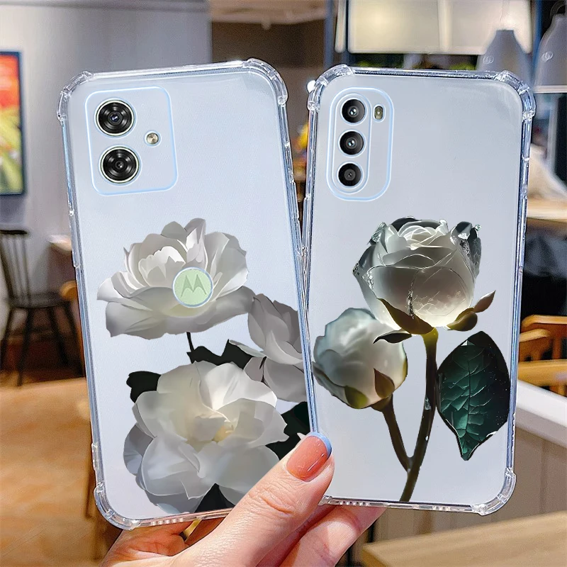 G54 Different Flowers Transparent Phone Case For Motorola Moto G54 G42 G24 G20 G30 G84 G73 G72 G52 G14 G13 G53 G82 G32 Cover