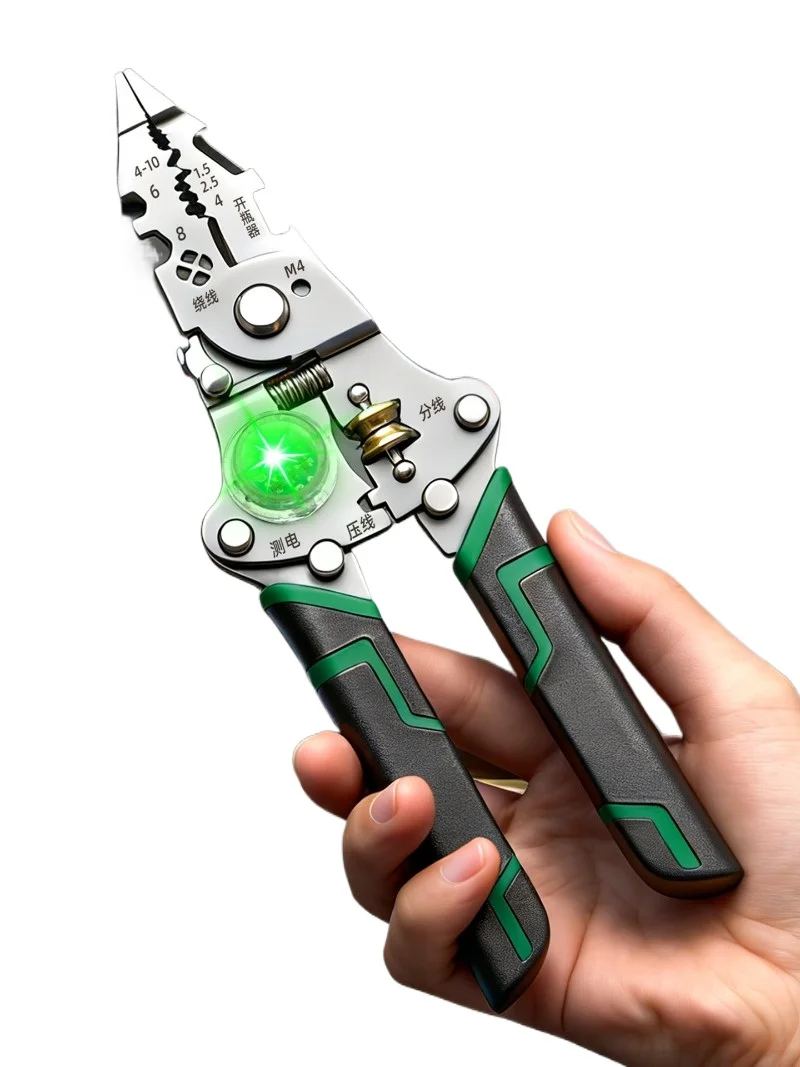 Multi-Function Foldable Wire Stripper Pliers with Voltage Tester Pen & Screwdriver for Wire Stripping, Crimping & Wrapping Jobs
