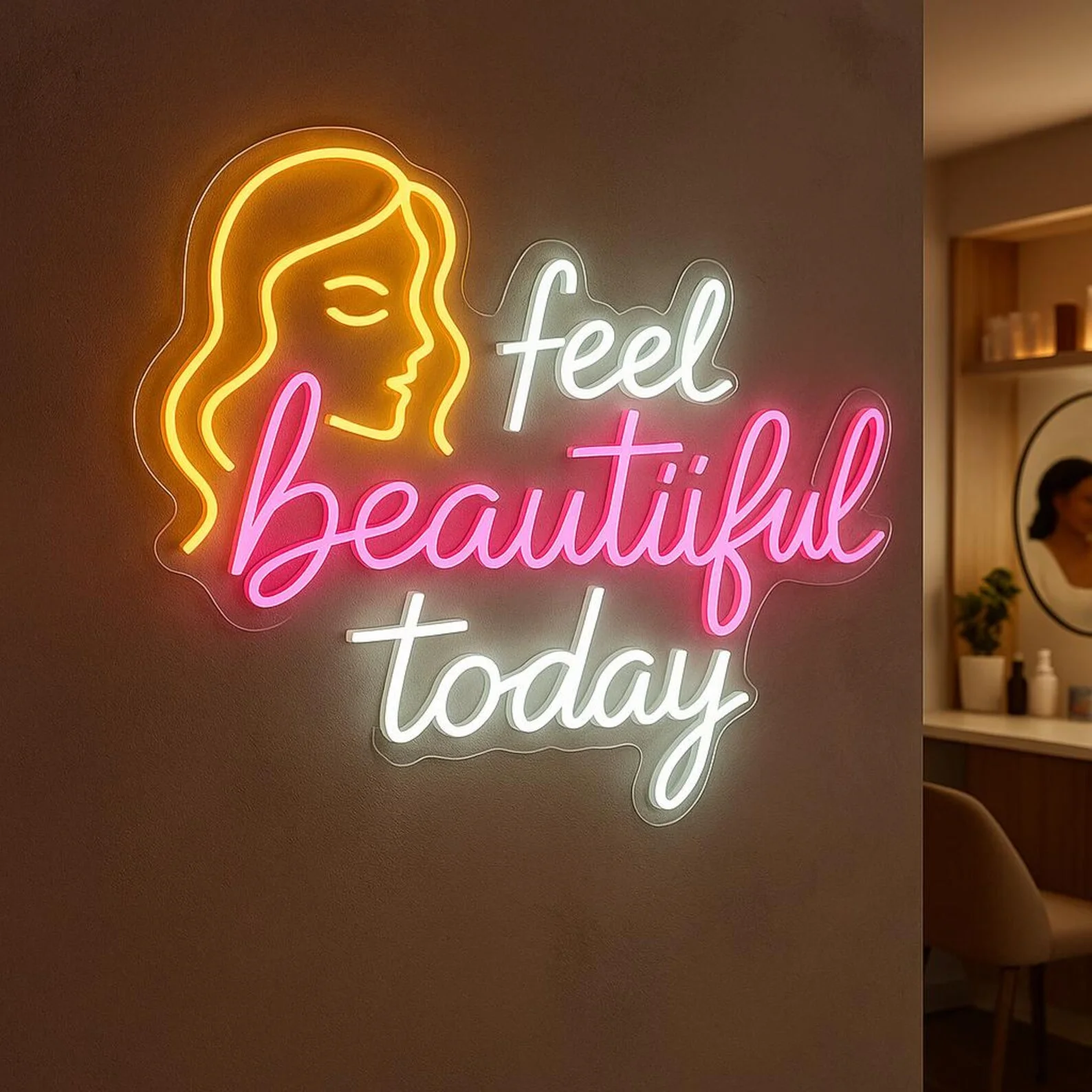 

Неоновая вывеска Feel Beautiful Today, светодиодная вывеска для салона красоты, настенный декор для салона красоты, неоновая вывеска для бизнеса, подарок для салона красоты