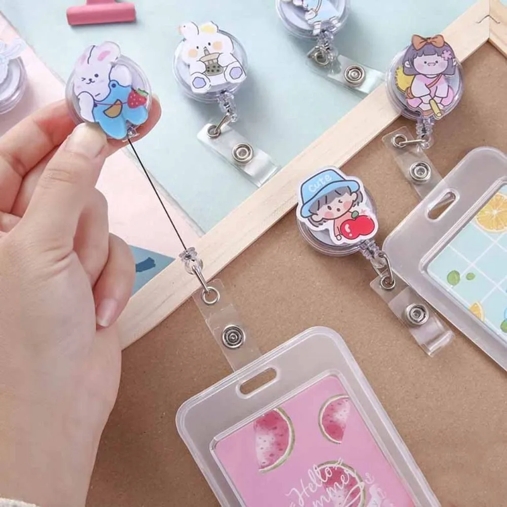 1Pcs Cartoon Retractable Badge Reel Clips Lovely ID Name Card Holder Creative Keychains New Transparent Badge Reel Clips