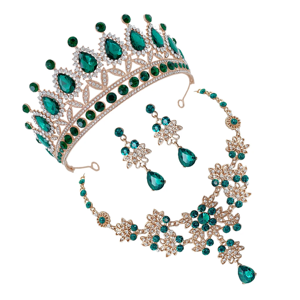 

Wedding Dress Accessories Set Colorful Earrings Crown Jewelry Rhinestone Hair Bridal Jewellery Bridesmaid