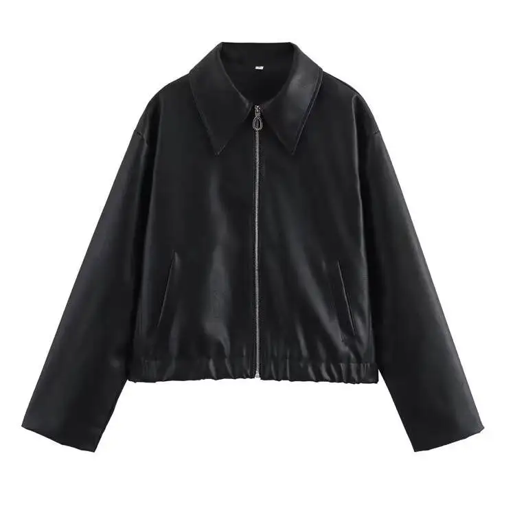 JNLEAOG Primavera Nuovo Faionable Pelle bicolore Jaet Sli Design da donna ular Modello Loose Fit Cerniera lunga Sve