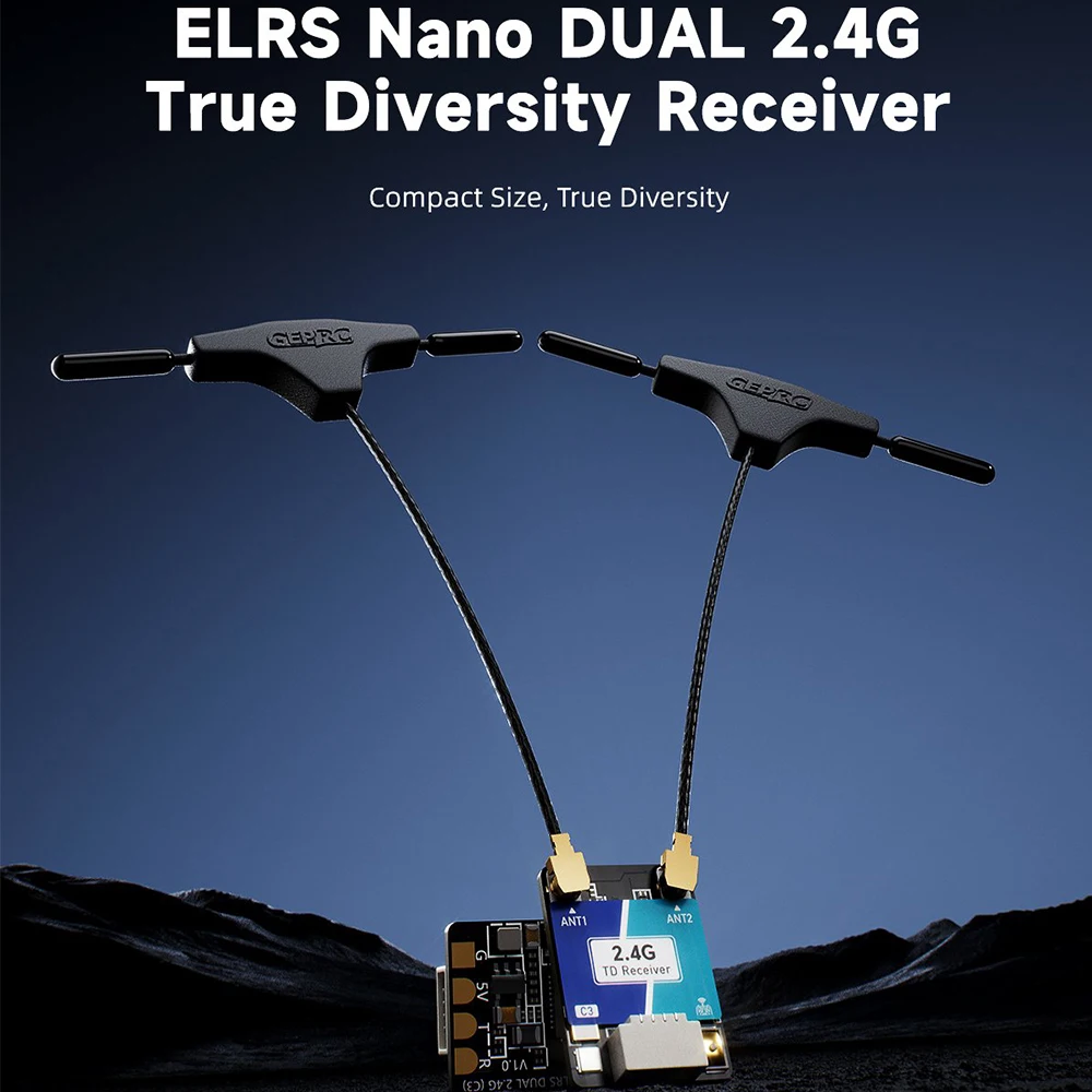 

GEPRC ELRS Nano DUAL 2.4G C3 True Diversity Receiver Dual Antenna SX1281 ESP32-C3 TCXO 1000Hz WIFI Upgrade for RC FPV Drone