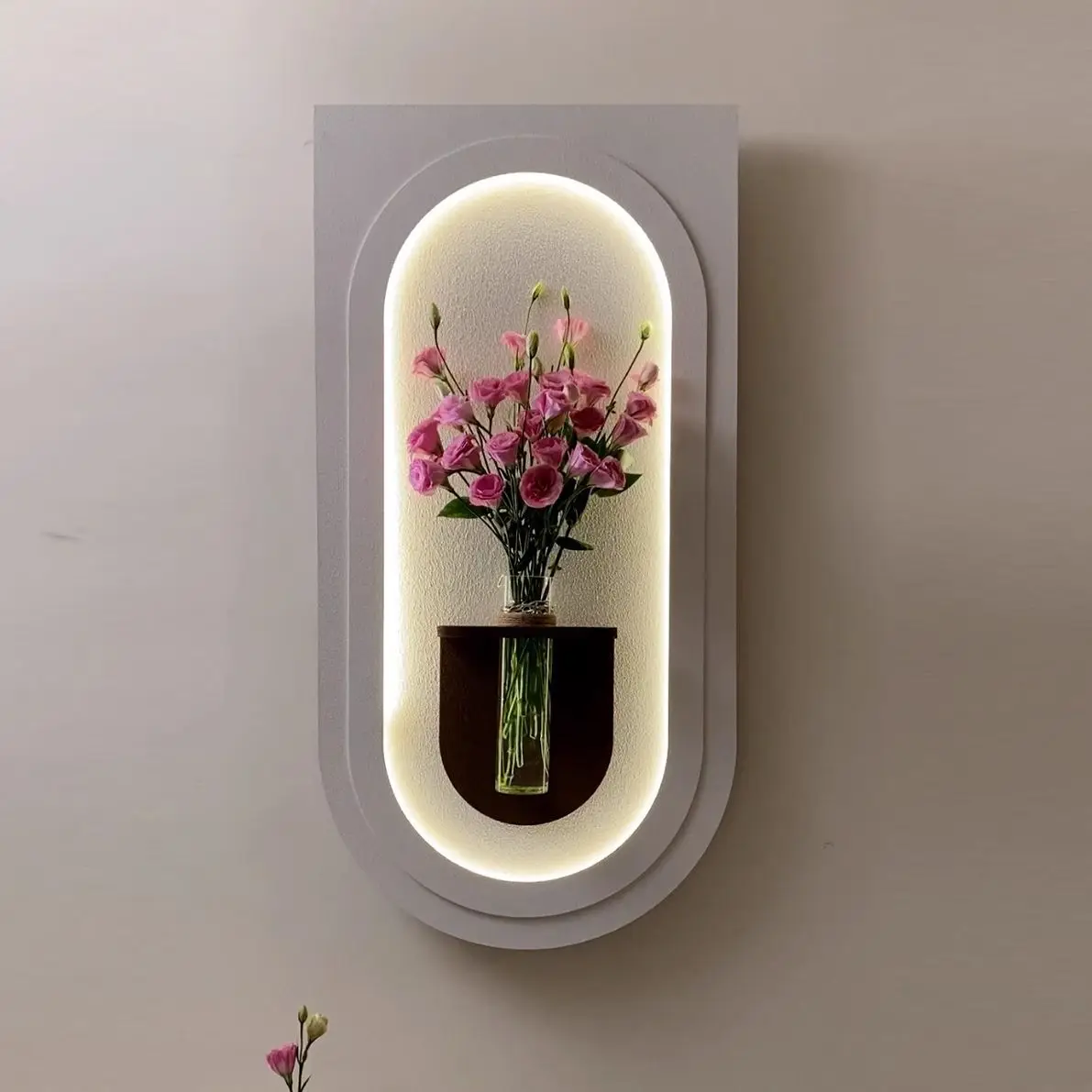 Simple vase hydroponic green plant LED light painting porch dining room three-dimensional living room sandstone background