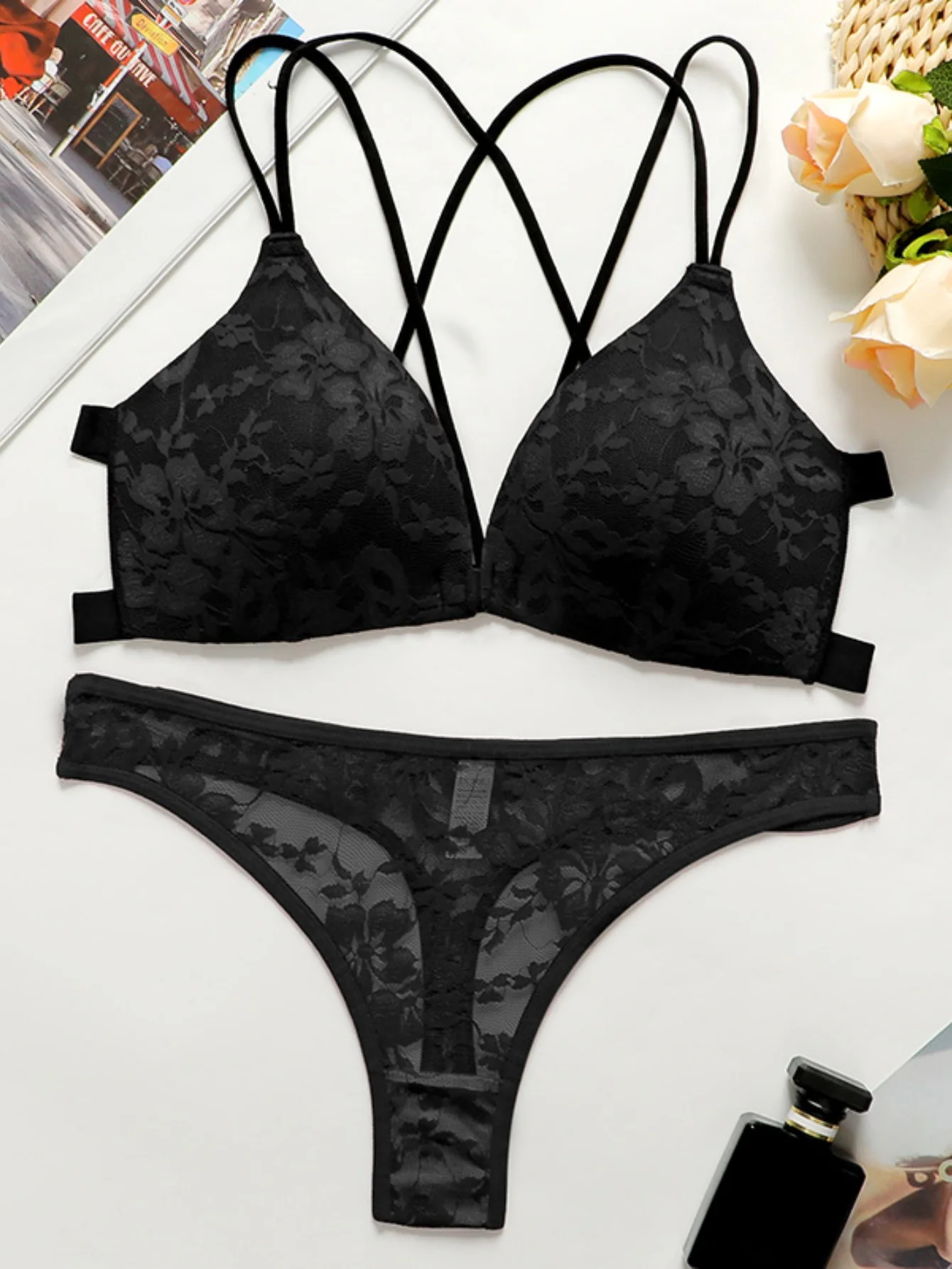 Sexy lace beautiful back underwear set front buckle comfortable women\'s underwear bra