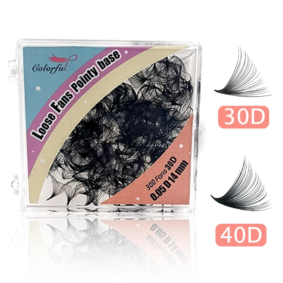 

Colorful 30D 40D Loose Fan Lashes Eyelash Extensions 5D 6D 10D 12D Pointy Base Promade Fans Sharp Thin Stem Russian Volume Lash