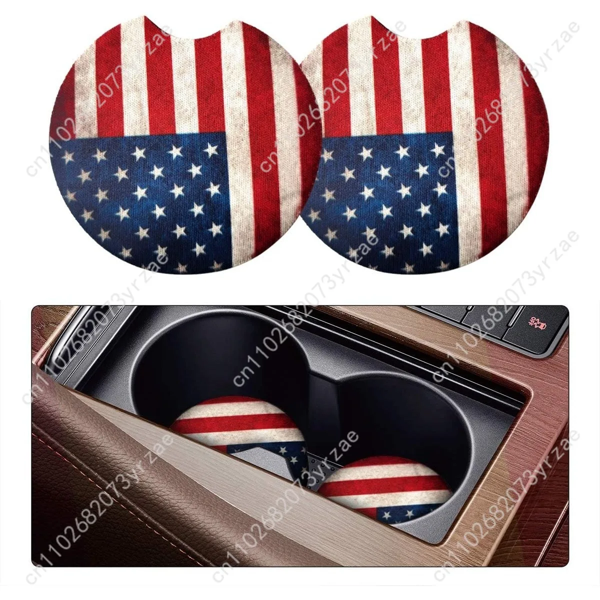

American Flag Car Coasters 2pcs Absorbent Anti Slip Car Coasters Scalding Waterproof Easy Clean Car Interior Accessories