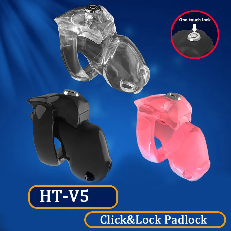 HT-V5 Innovative Click Lock Male Chastity Device,Resin Cock Cage Penis Ring,Gay Holy Trainer BDSM Bondage,Adult Sex Toys For Men