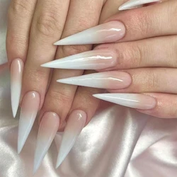 Fashion Trends 24Pcs/Set Women Girls Long Stiletto French White Gradient Full Coverage Wearable Fake Nail Press on Nail Art
