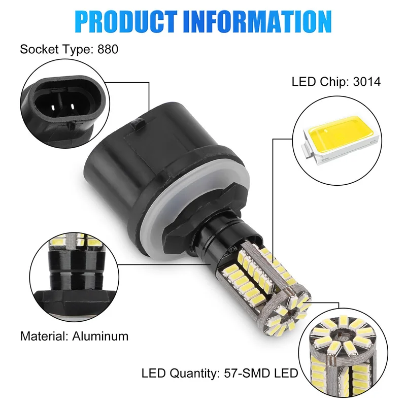 Lâmpadas LED para carros, luzes de nevoeiro, lâmpada de condução, luzes altas, fonte de luz branca, 882, 885, 890, 891, 892, 893, 899, 6000K, 2pcs