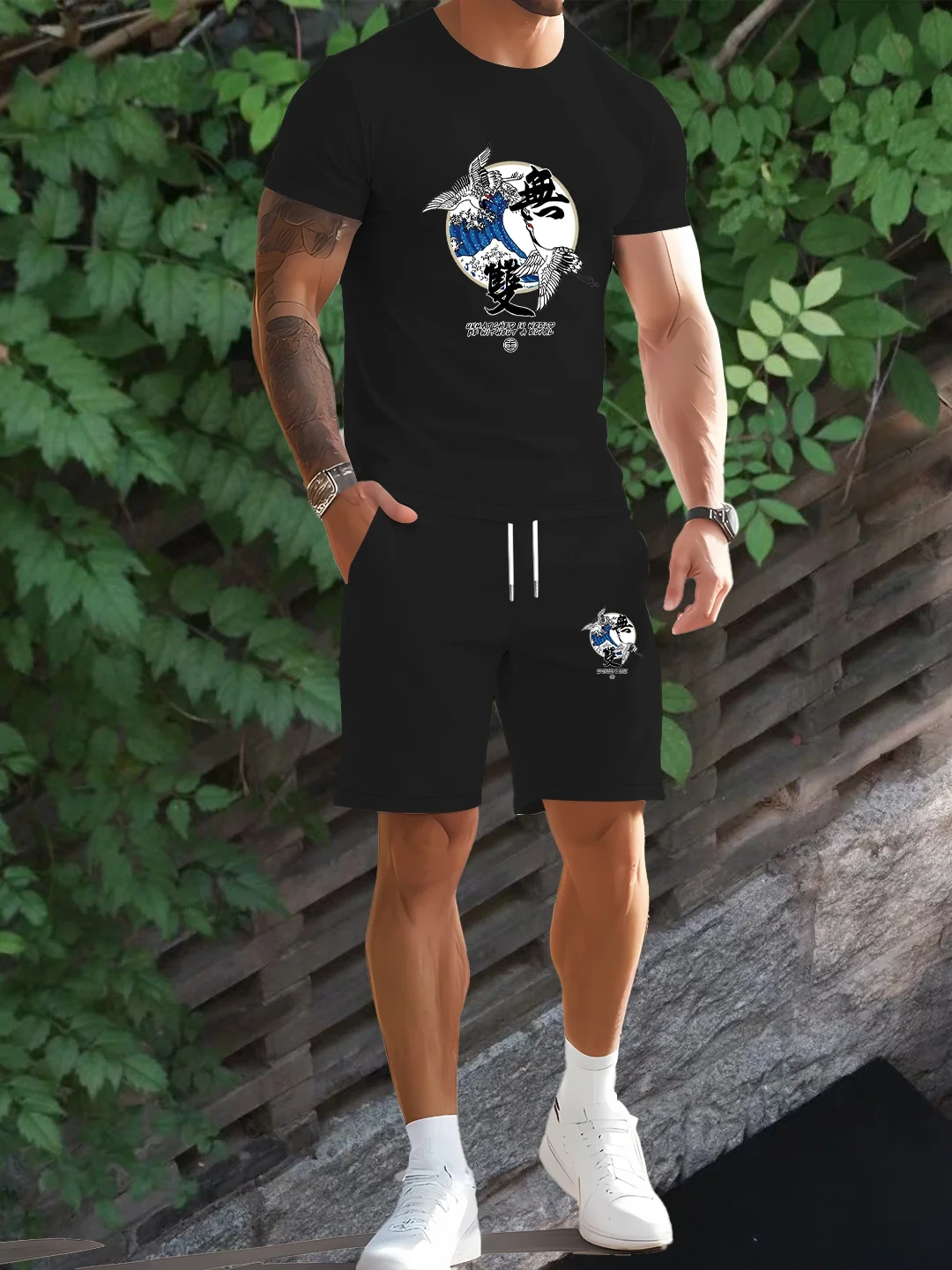 بدلة رياضية وترفيهية صيفية للرجال بأكمام قصيرة تي شيرت شورت مكون من قطعتين، مجموعة كاملة #6
