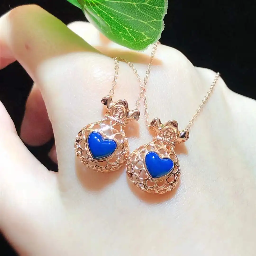 

Dominican Blue Amber Pendant Sterling Silver 925 Money Bag Necklace Lucky Wealth Jewelry Gift For Women