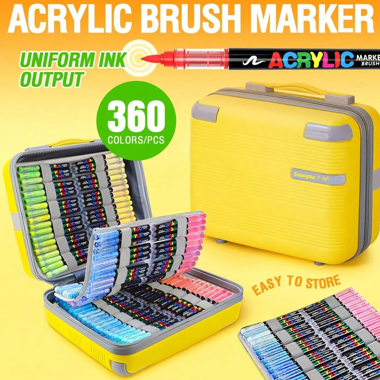 Guangna Brand Marker Pens, Classic 360-Color Suitcase-Style Colored Acrylic Paint Markers, Multi-Color Writing and Journaling Markers, Direct Liquid Ink Control, More Rich Ink, Smooth Ink Flow, Comprehensive Color Assortment, Stackable Colors, Strong Coverage, Felt-Tip Pen Stationery Set, Suitable for Canvas, Rock Painting, Wood, Stone, Glass, Ceramics, Fabric Painting, DIY Crafts