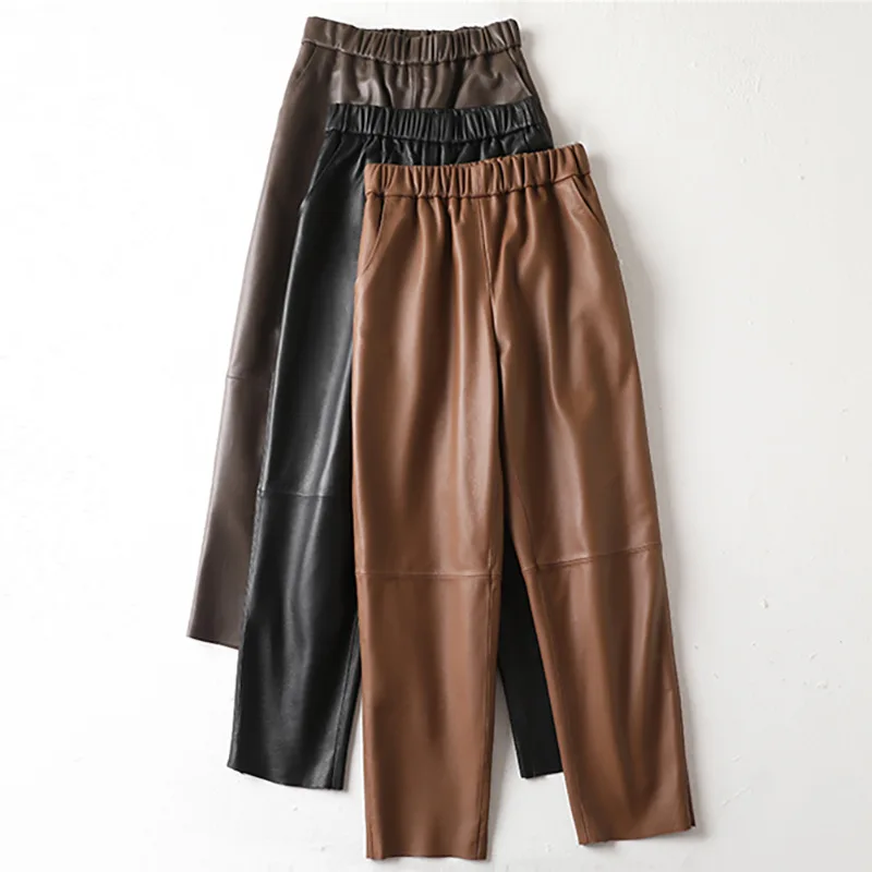 2023 Genuine Leather Pants, Autumn and Winter New Fashion Casual Style, Slim Fitting Small Leg Sheep Skin Casual Cropped Pants