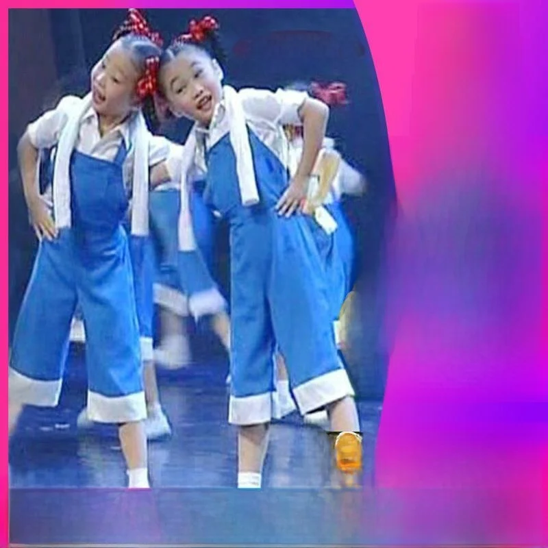 

Glory to Labor Dance Costume Children's Performance Outfit Blue Unisex Overalls Chorus Costume Farmers Workers Performance Cl...