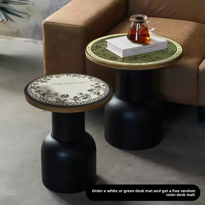 Mid-Century Modern Side Table Solid Wood Sofa End Table Vintage Round Coffee Tables Woven Rattan Bedside Stand for Living Room