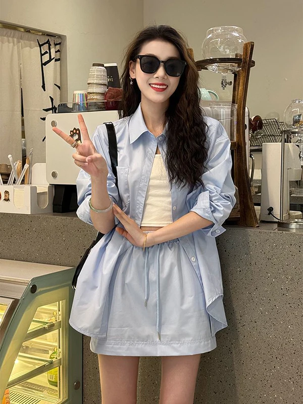 Grande taille décontracté ample longue Sve irt et jupe ensemble femmes automne taille haute jupe deux pièces ensemble mode confort...