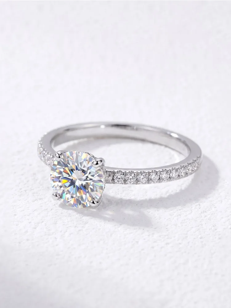 DWJ Real 1-5CT klassische runde Moissanit-Diamantringe für Frauen, Hochzeit, echtes 925er Sterlingsilber, Designer-Luxus-Edelschmuck – Detail 2