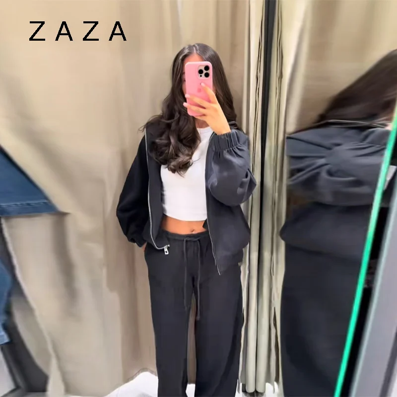 여성용 가을 겨울 자켓 팬츠 긴 소매 하이넥 지퍼 솔리드 자켓 신축성 있는 허리밴드 팬츠 2025 신상 여성 캐주얼 의상