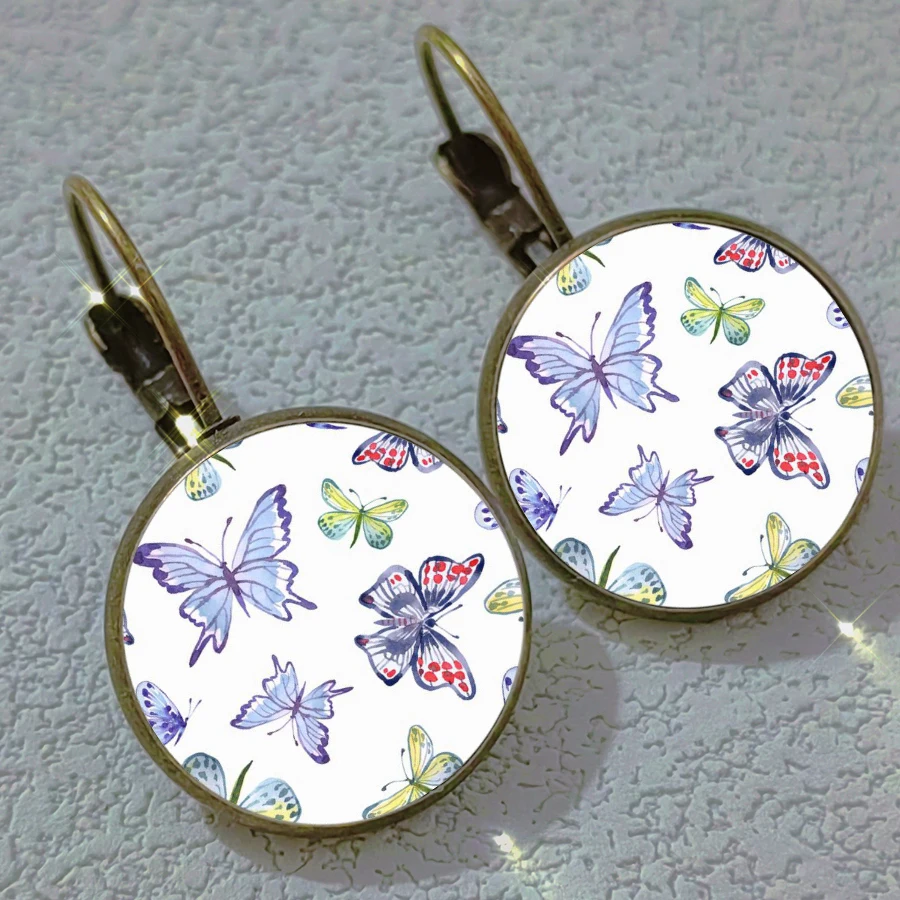 New Arrival vintage printed butterfly pattern earrings dreamy butterfly glass earrings elegant party French Ear studs jewelry