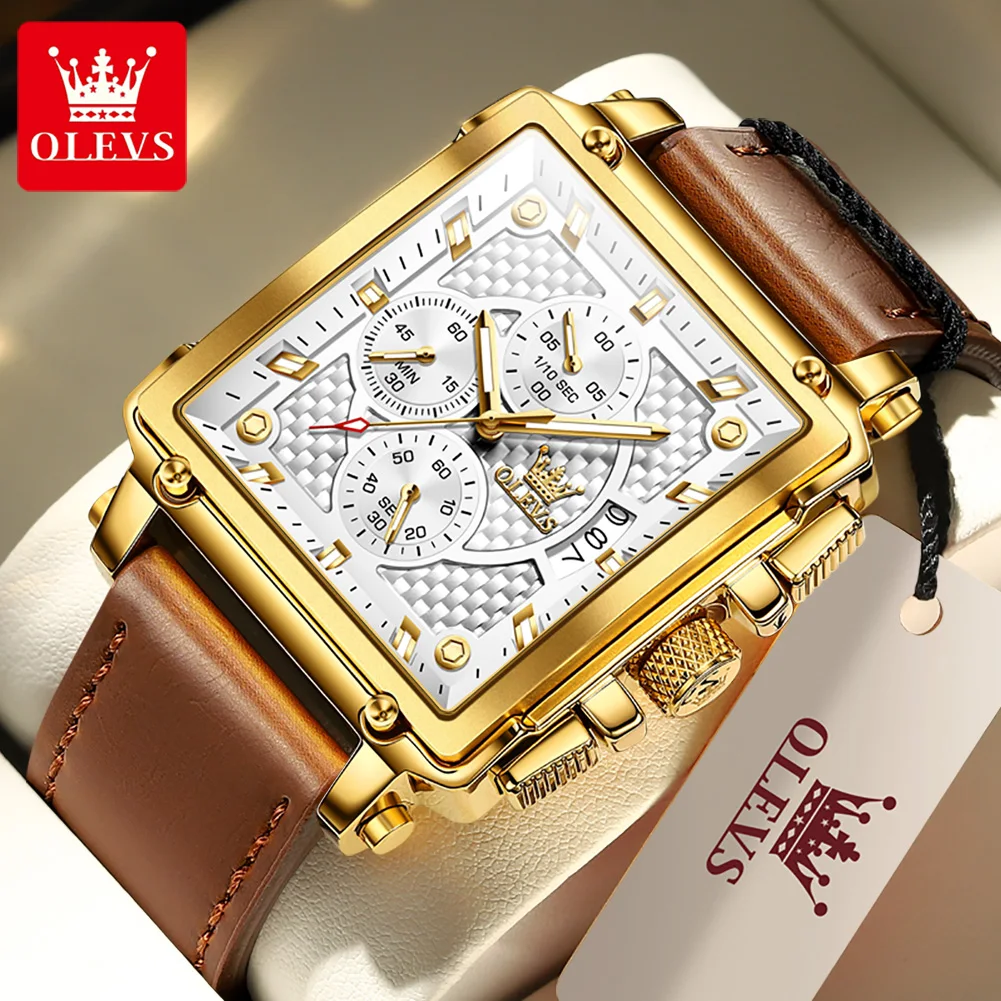 

OLEVS Luxury Classic Men's Watches Top Brand Original Quartz Square Quartz Watch for Man Leather Strap Waterproof Luminous Date