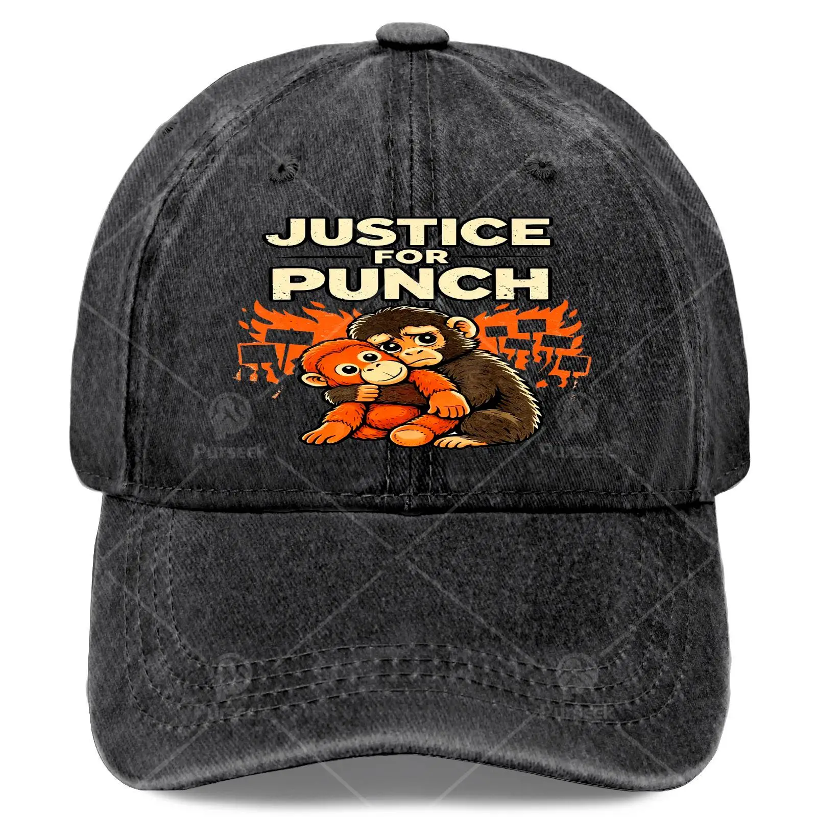 Justice for Punchs The Monkey Baseball Hat Unisex Stylish Washed Distressed Cap