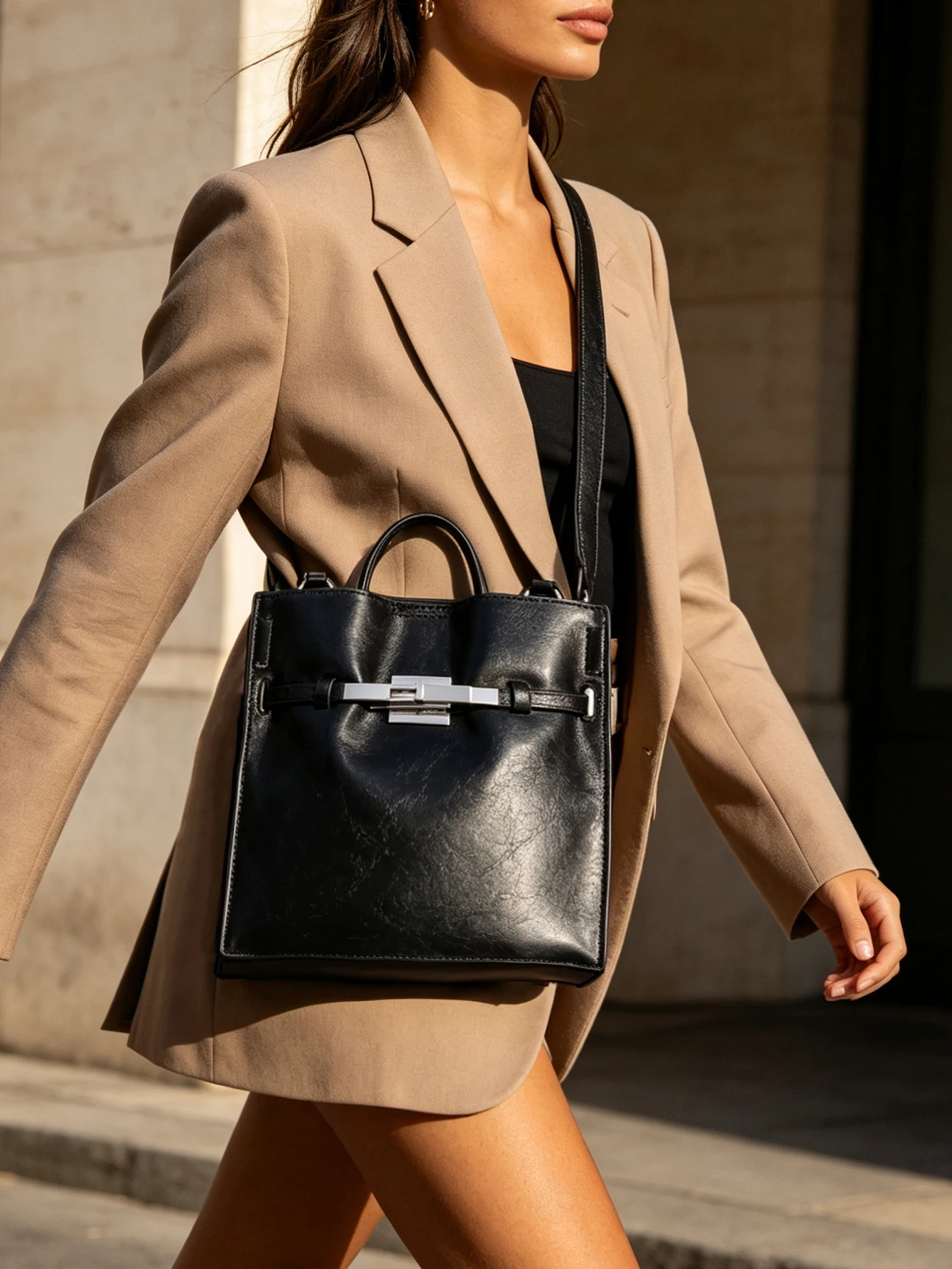 Luxuriöse, gewachste Leder-Handtasche im Retro-Stil, kleine quadratische Tasche für Damen, elegante, schlichte Business-Reisetasche – Detail 1