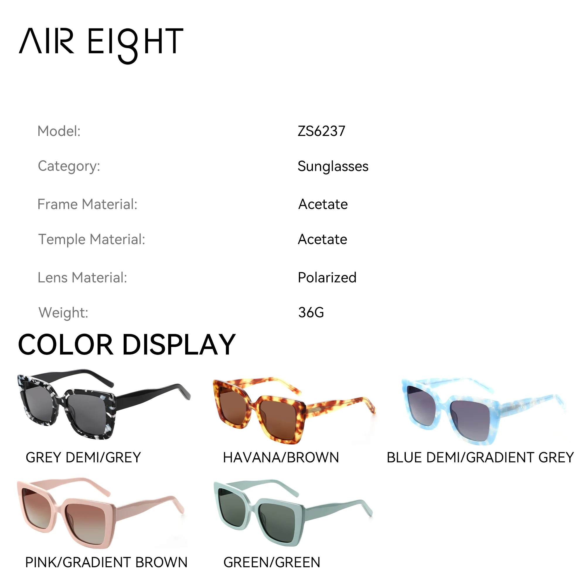 AIR EIGHT Square Acetate For Women Prescription Sunglasses Polarized UV400 Progressive Lenses Office Eyeglasses