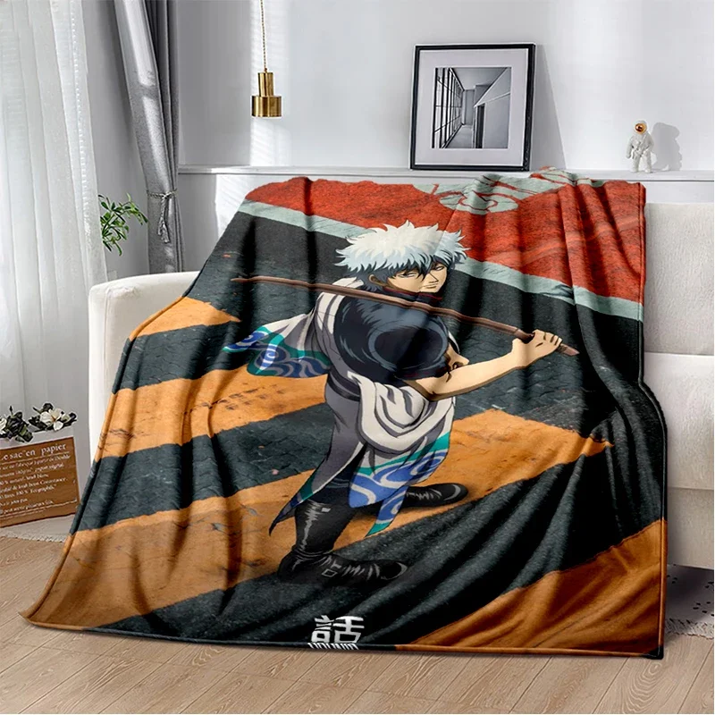 Gintama Anime Cartoon Flannel Throw Blanket Soft  Comfortable for Bed Sofa Home Bedroom  Sakata Gintoki Kagura Design