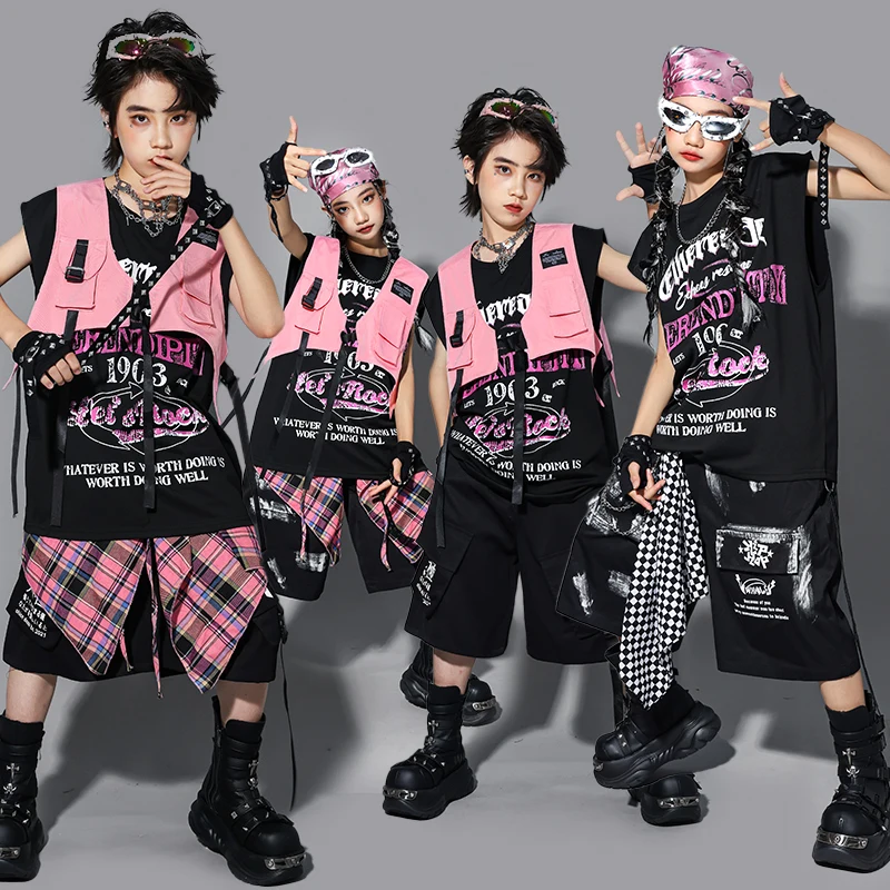 

Boys Girl Fashion Hiphop Long Sleeve Cropped T-shirt Shorts Clothing Kids Hip-Hop Dance Suit Child Performance Streetwear Outfit