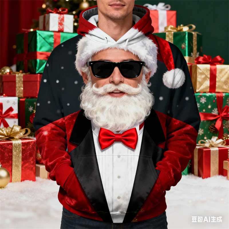 

Creative Santa Clause Graphic Men's Hoodies 3D Printed Funny Christmas Theme Long Sleeve Clothes Loose Casual Hooded Sweatshirts