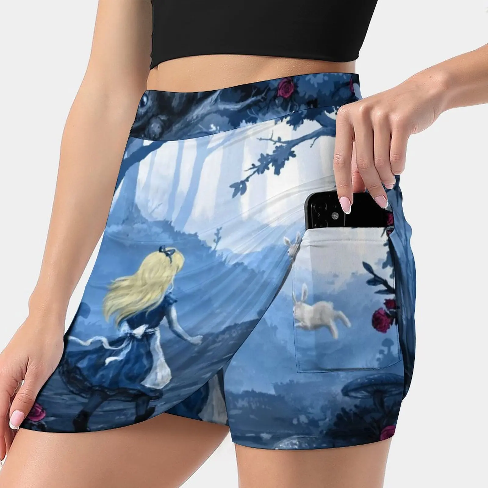 Follow The Rabbit Women's skirt Mini Skirts A Line Skirt With Hide Pocket Alice In Girl Cheshire Cat White Rabbit Rabbit Bunny