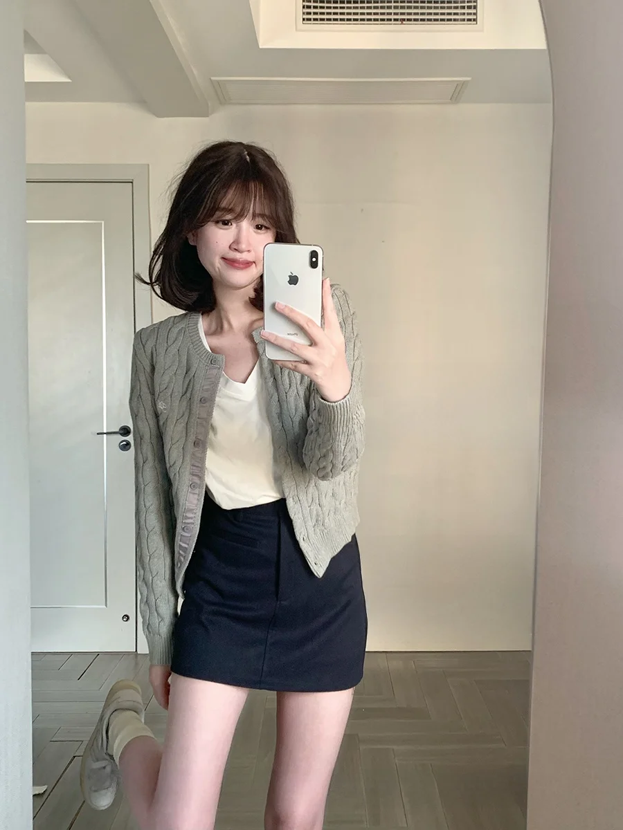 

Женский вязаный свитер-кардиган CallmeEar серии ey, круглый вырез, облегающий, универсальный, для ранней весны, удлиненный, трикотаж