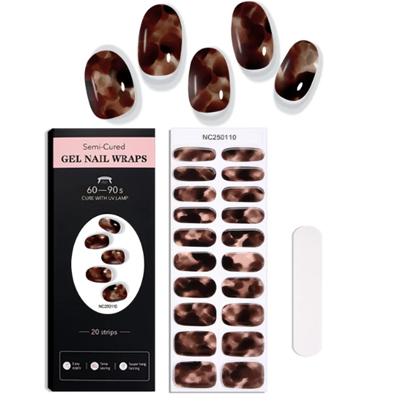 Neue 20 Streifen Leopard Semi-Herzierte Gel Nagel Wraps 60S UV Licht Nagel Aufkleber Zu Nagel Patch Drücken auf Nägel Pegatinas Para Uñas