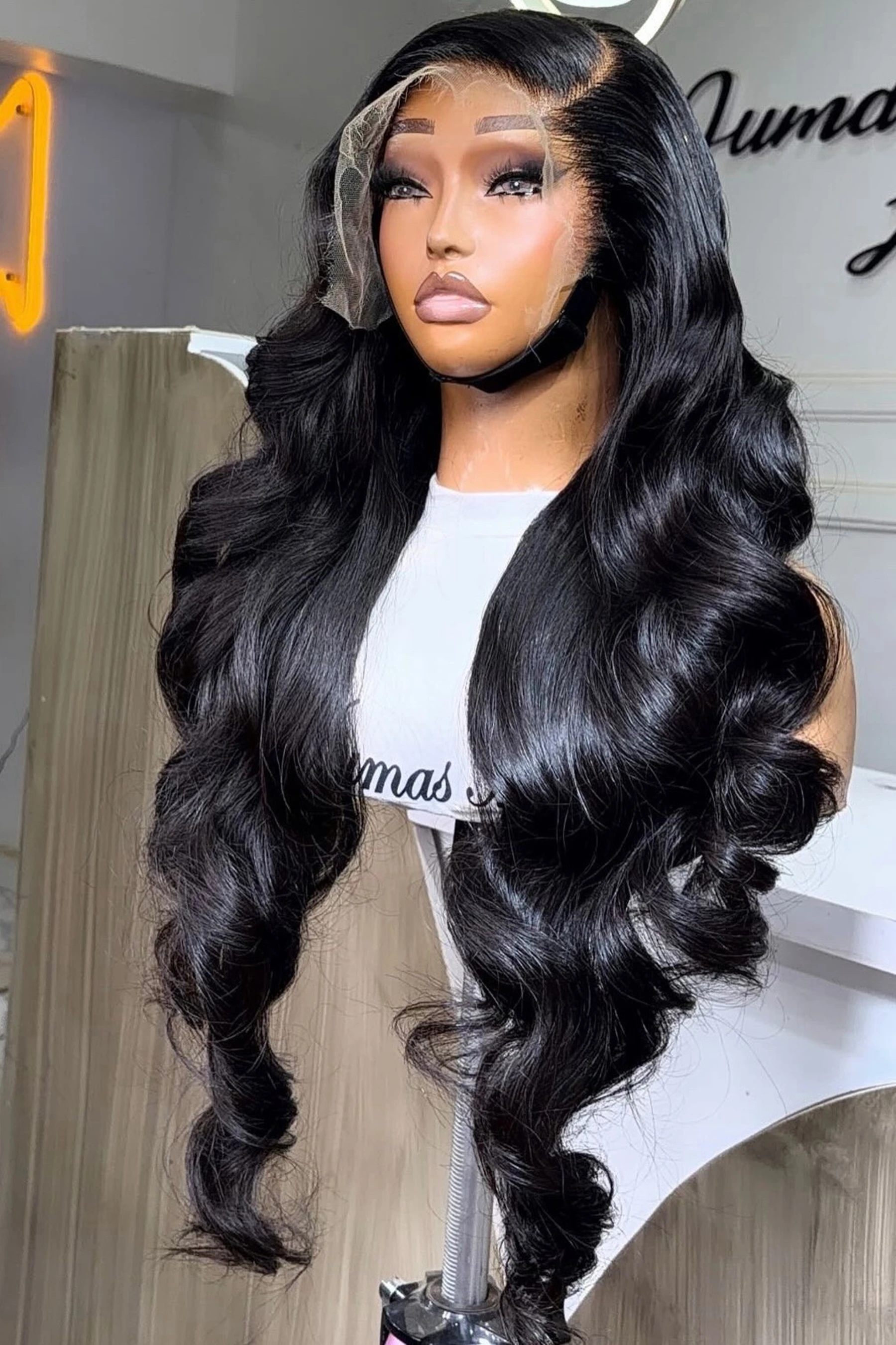 

Body Wave 13X4X1 HD Full Lace Frontal Synthetic Wigs For Black Women Preplucked Bleached Knots Soft Hair Party Cosplay Wedding