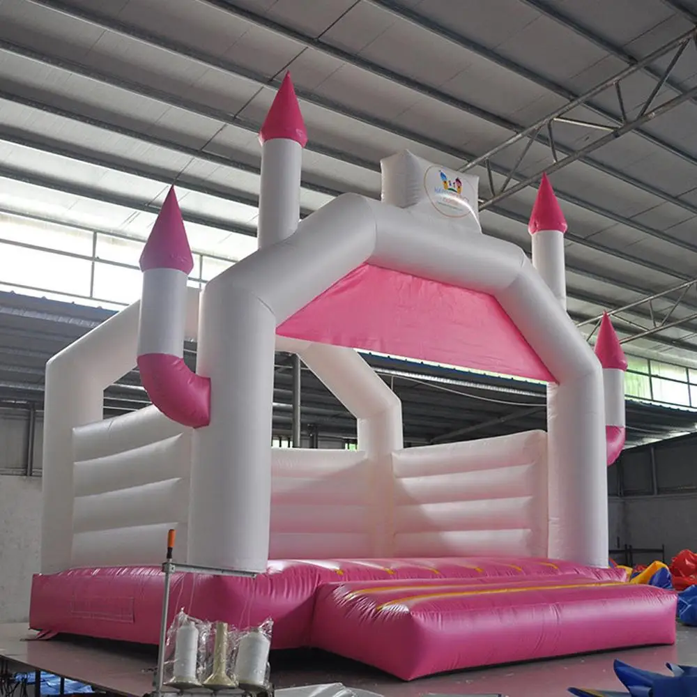 PVC Pink Princess Inflatable Bouncy Castle Moonwalks Jumping Bouncer Wedding White Bounce House For Kids Play